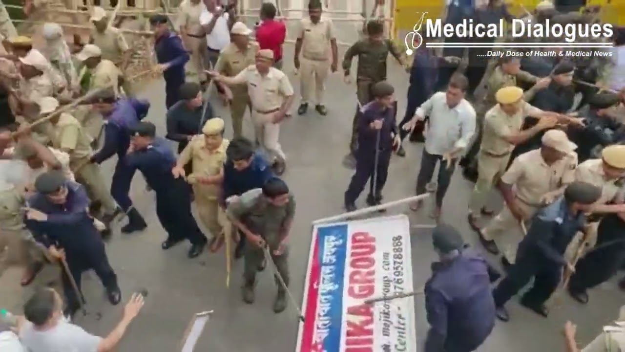 Rajasthan doctors protesting for right to health bill lathi charged by police