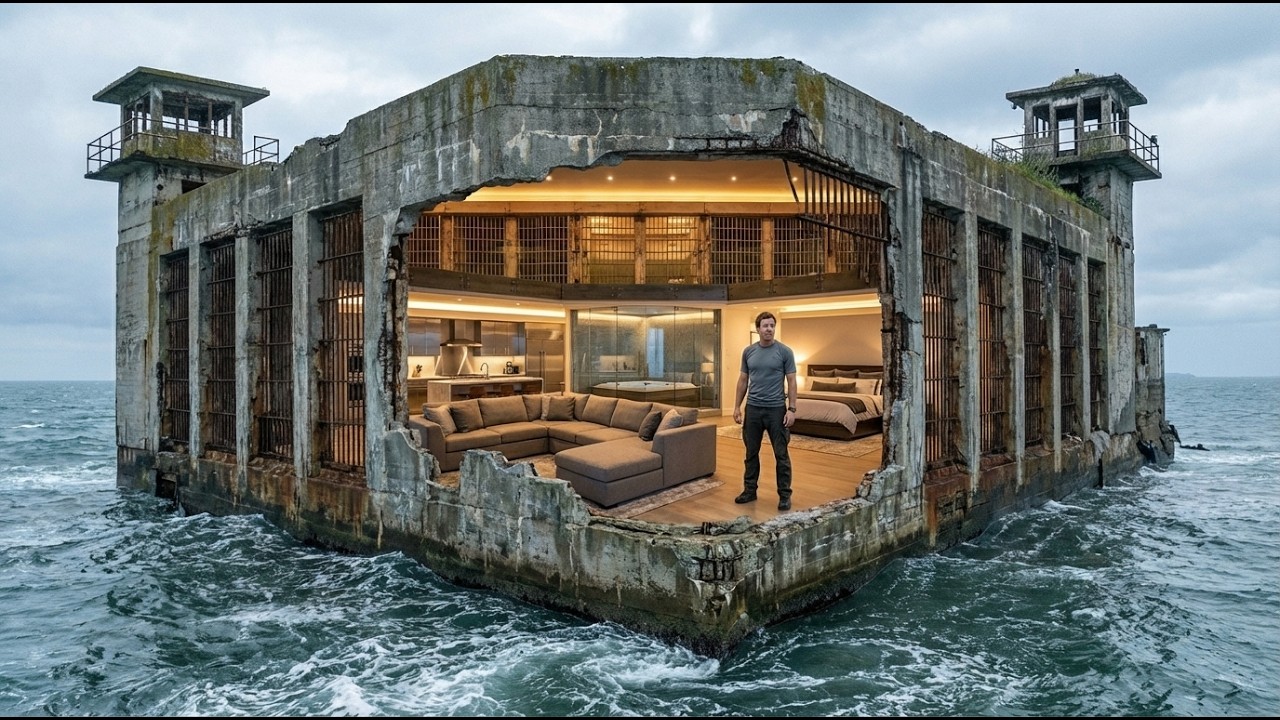 Turning an ABANDONED Ocean Prison Alcatraz Like into a SECRET Modern House (ASMR)