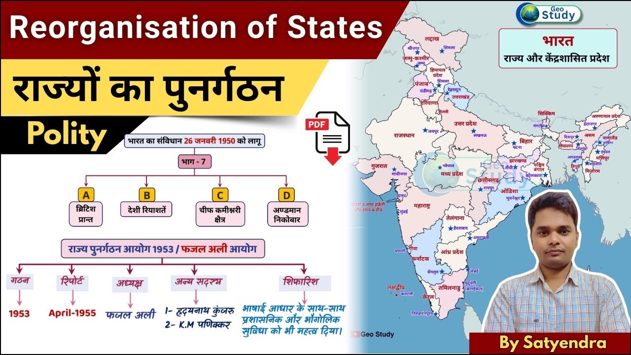 राज्यों का पुनर्गठन  | Reorganization of States and Union Territories | Indian Polity l Geo Study