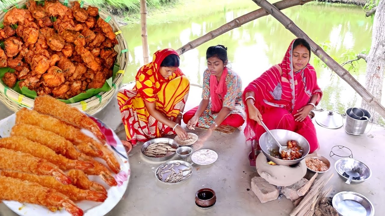 আজ বানালাম মুচমুচে চিকেন পাকোড়া আর চিংড়ি পাকোড়া একদম বিয়েবাড়ির স্টাইলে||chicken pakora||prawn fry