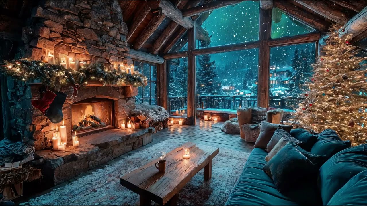 Уютный рождественский джаз дома 🎄 Атмосфера камина и снега | Мягкий расслабляющий инструментал