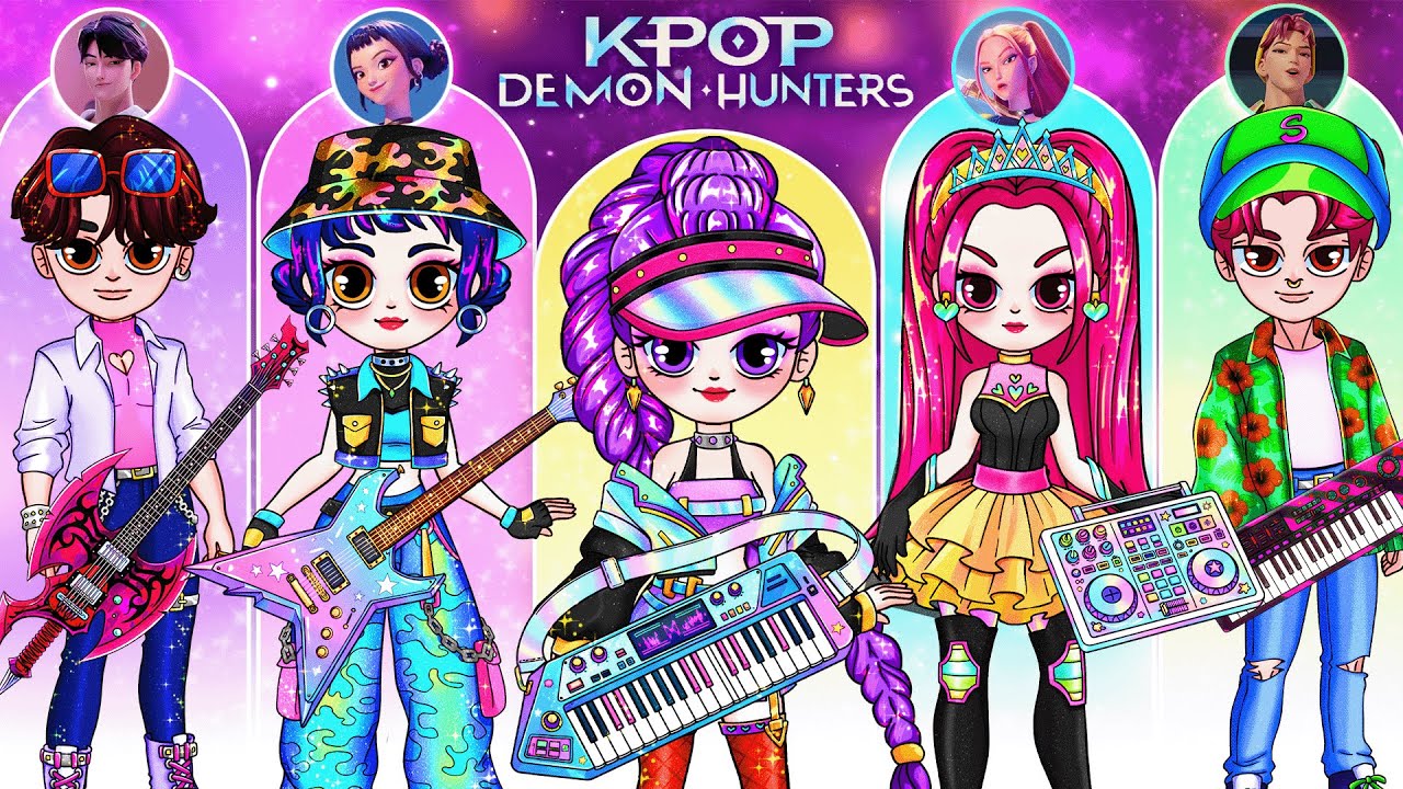 K-Pop Demon Hunters: Social Media Fashion Glow Up for Rumi, Zoey, Mira, Best DIY Fashion Paper Dolls