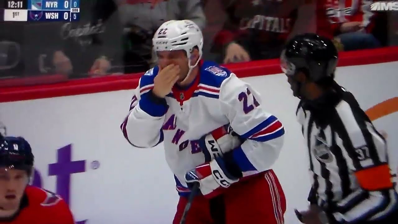 Capitals' Ryan Leonard draws blood from Rangers' Jonny Brodzinski's nose with high stick, 4 min doub