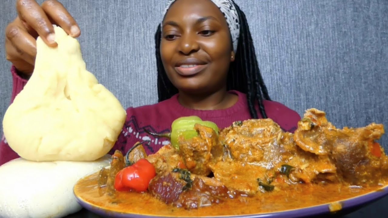 delicious peanut butter soup with fufu/ Asmr mukbang