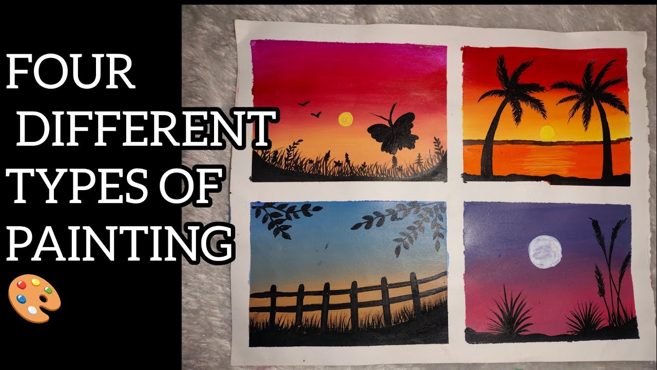 FOUR DIFFERENT TYPES OF PAINTING! 🎨#painting #acrylicpainting 