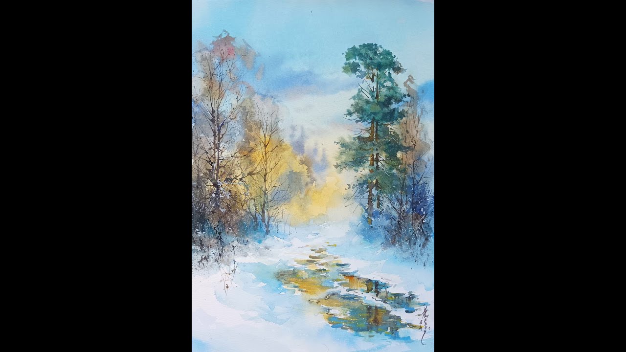 Forest. Thaw. Watercolor. Оттепель. Акварель. Sketch 26