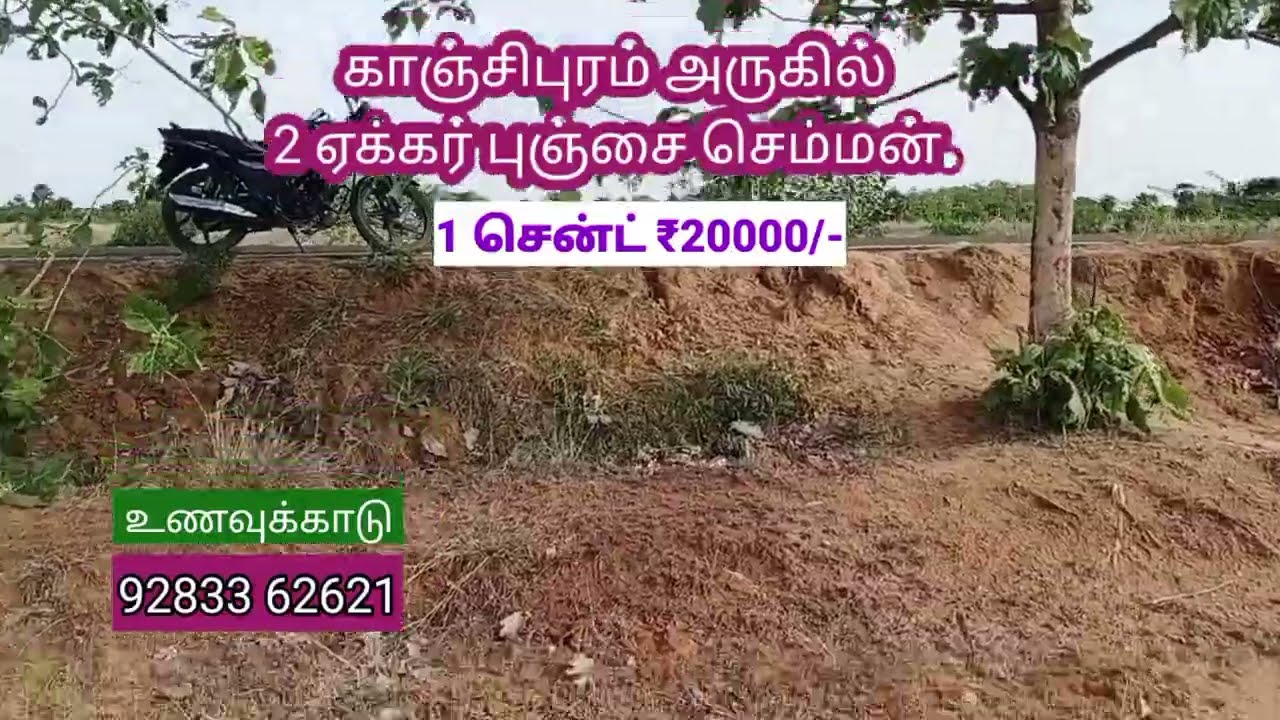 காஞ்சிபுரம் அருகில் 2 ஏக்கர் செம்மன் புஞ்சை நிலம். தார்சாலை 1 சென்ட் விலை ₹20k (Nego.).#9283362621