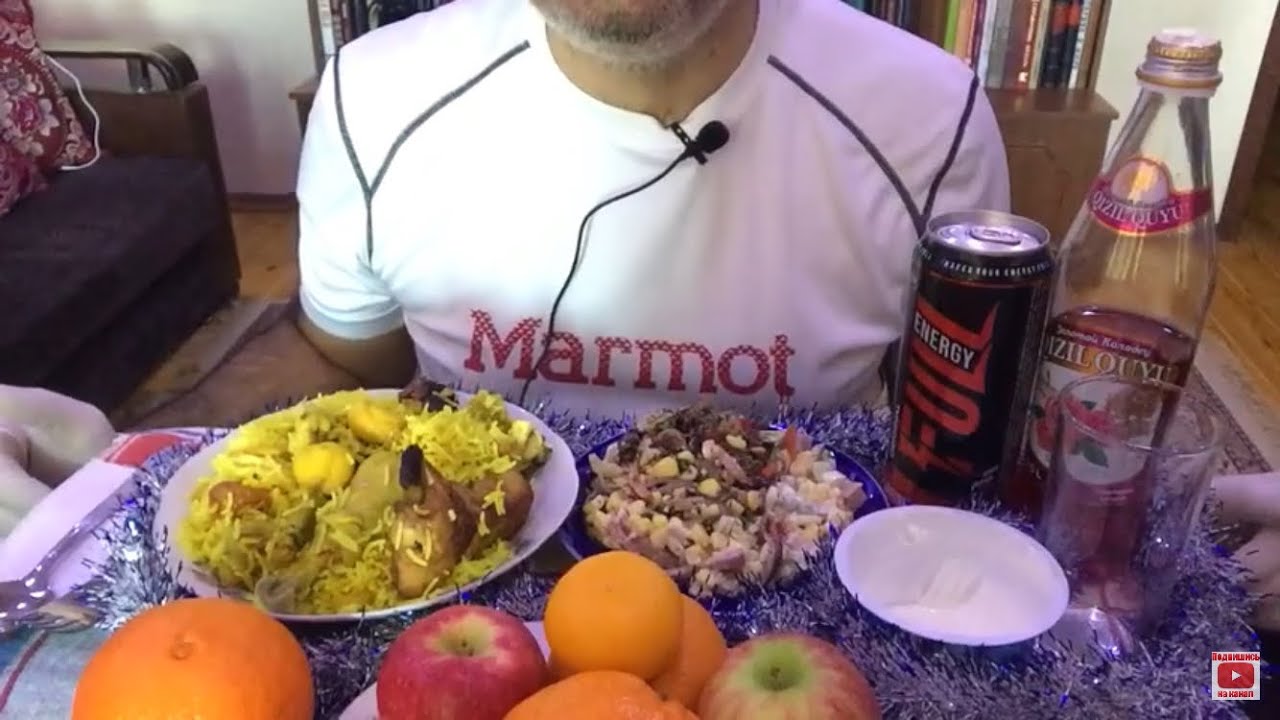 ASMR Azerbaijani pilaf, 3 types of salad, energy drink and rose petal lemonade