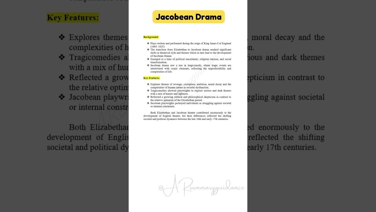 Jacobean Drama -Instant Essay for Exam Success @ARsummaryguidance #shorts #trending #ugcnet#setexam