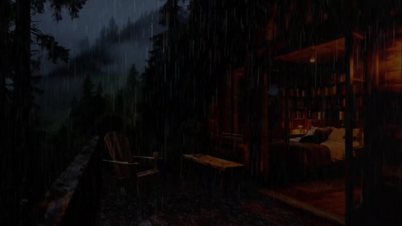 Cozy Cabin Night 🌲 Heavy Rain & Gentle Thunder Sounds for Deep Sleep