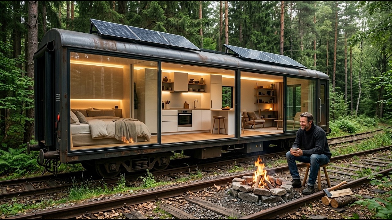 Этот человек построил секретный, СКРЫТЫЙ дом ВНУТРИ заброшенного железнодорожного вагона в глуши ...