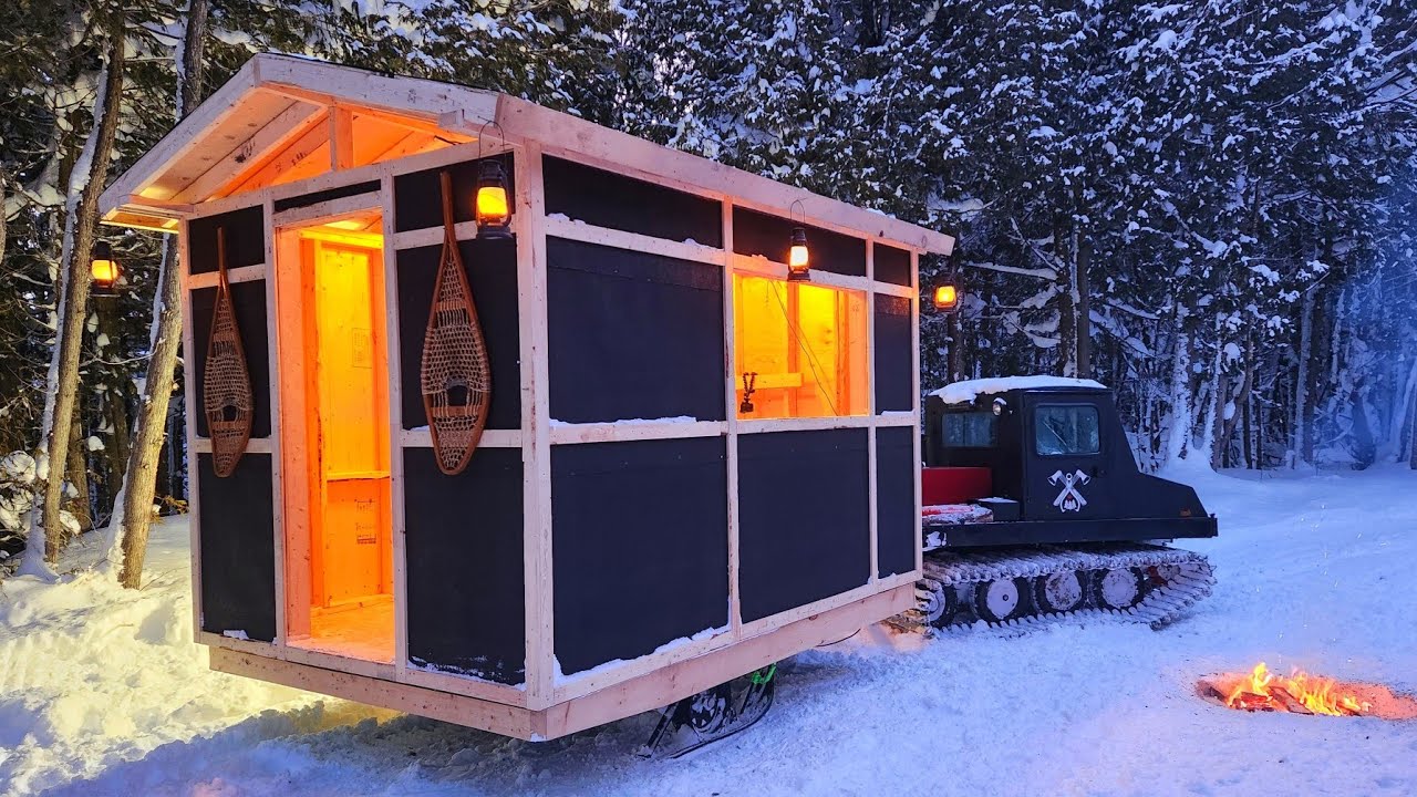I Built a Cabin on SKIS! Cozy Winter Camper for Backcountry Expeditions.