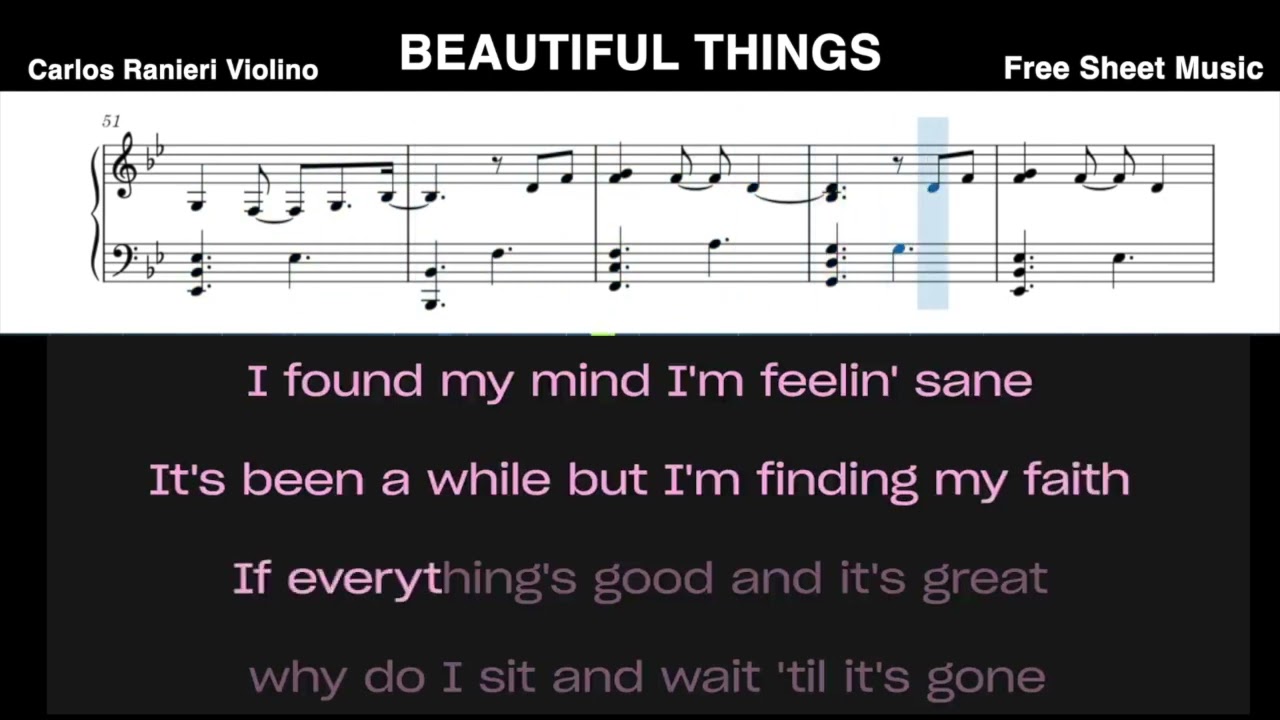 Beautiful Things - Benson Boone - Partituraoke - Sheet Music Violin