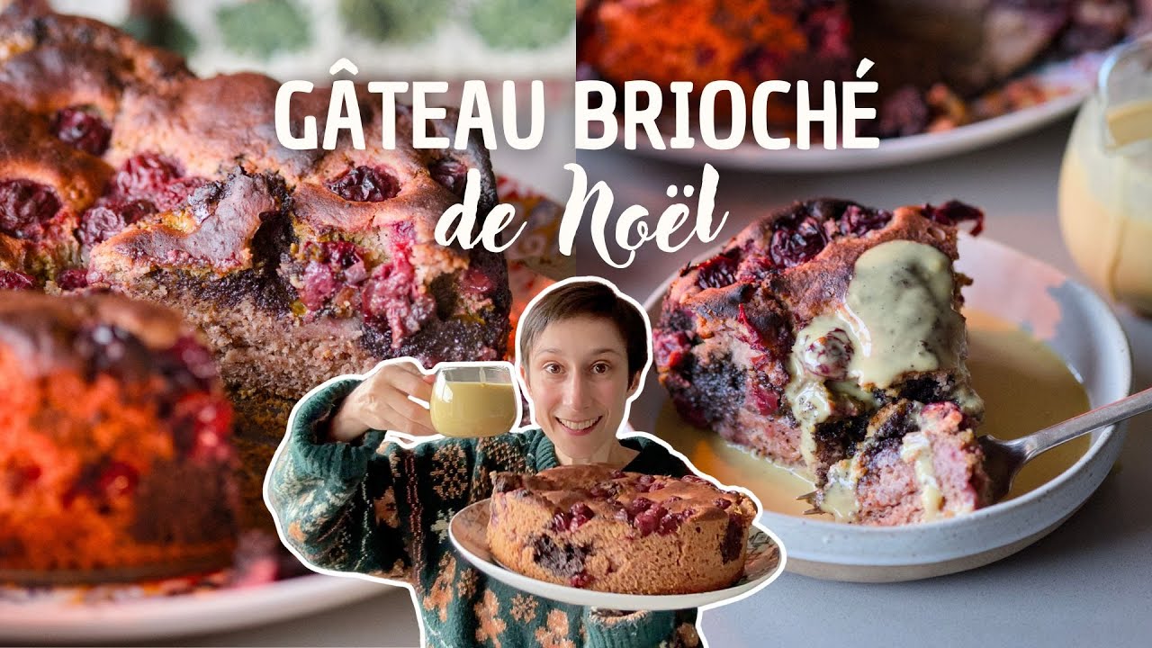 🎄Gâteau brioché de Noël griottes, pavot et pistaches + crème anglaise sans oeufs