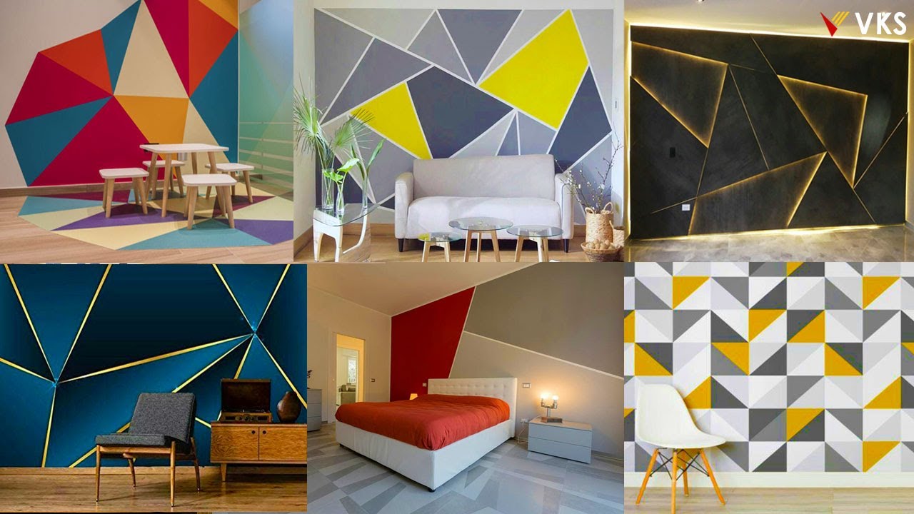 Geometric Wall Paint Design | Living Room Geometric Accent Wall Painting Bedroom 3D Paint