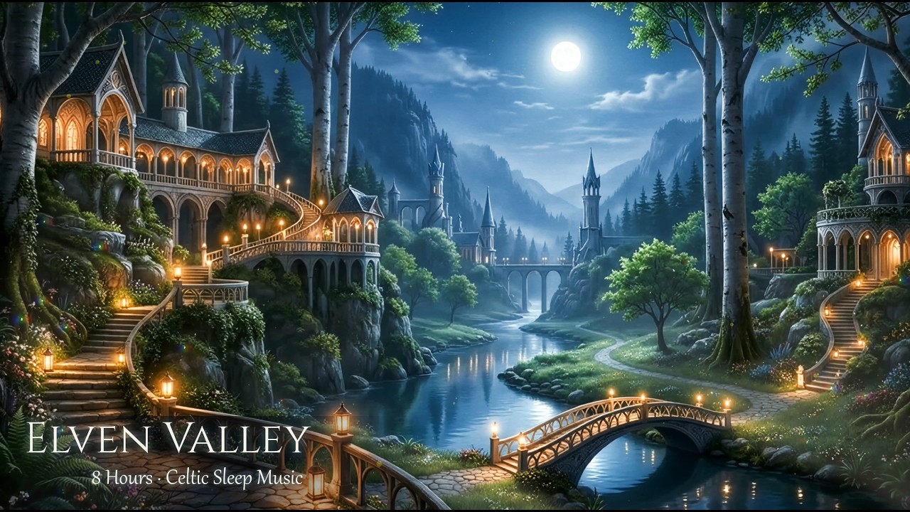 Elven Village at Night | 8 Hours of Celtic Fantasy Music for Sleep[No Ads]