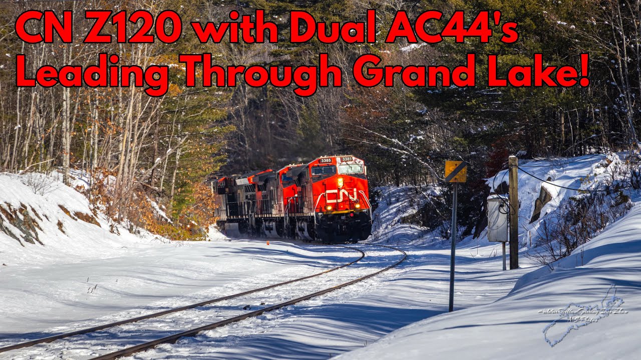 Two AC44’s! CN 3385 Leads a CN Z120 Through Grand Lake, NS.