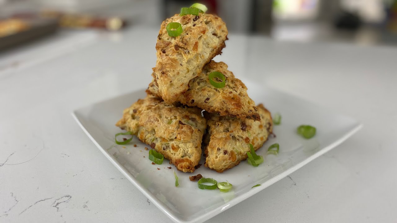 Easy Cheese, Bacon and Scallion Scones in under 30 minutes! Savory Delicious!
