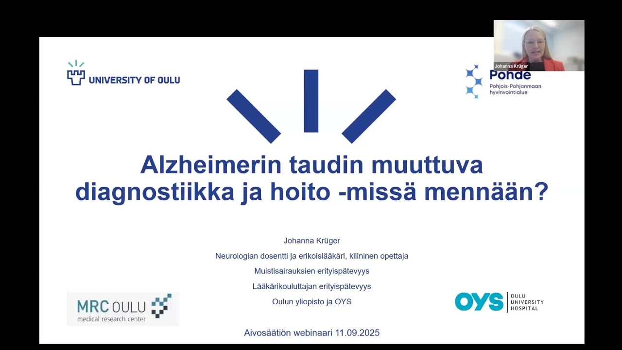 Alzheimer-webinaari: Alzheimerin taudin muuttuva diagnostiikka ja hoito, puhujana Johanna Krüger