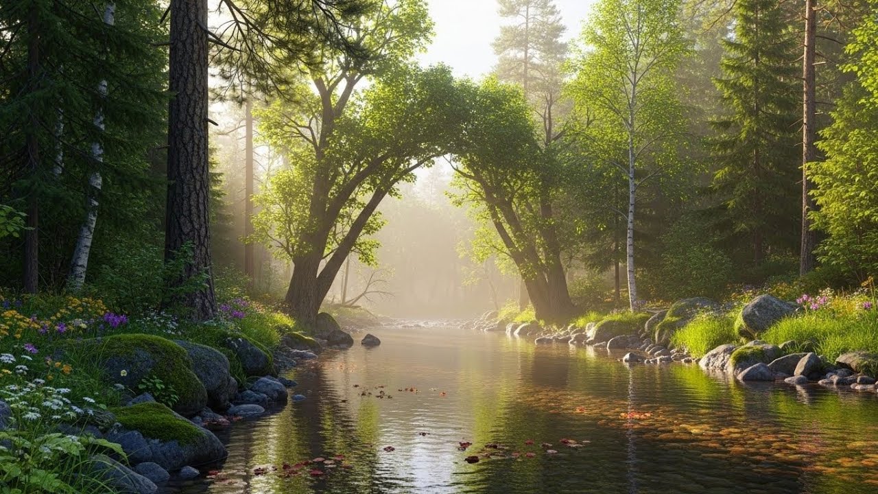 Flowing River in Forest 🌿🌊 Gentle Nature Sound for Meditation and Calm Mind #2825