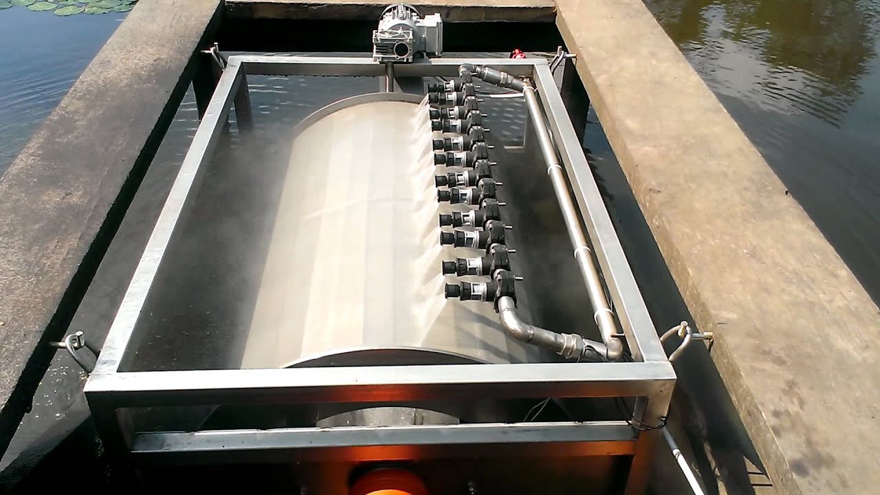 Framed DIY 200m3 drum filter in action
