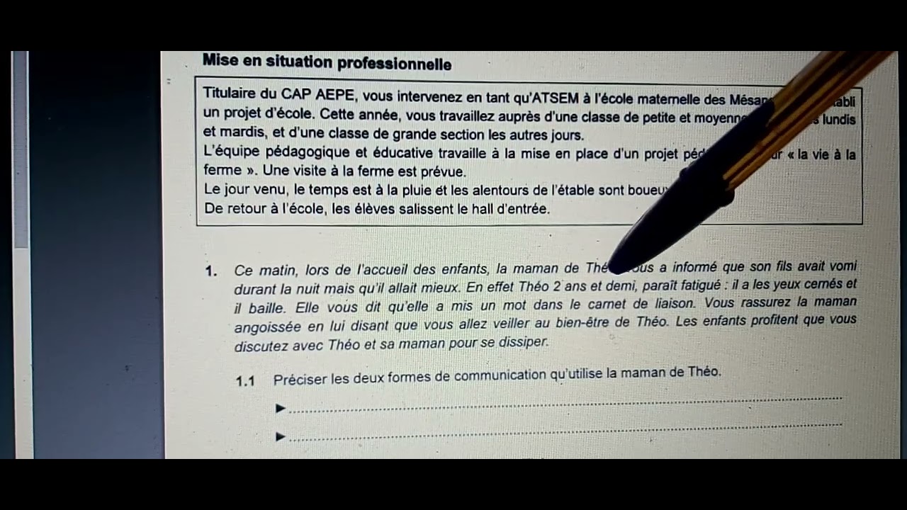 CAP AEPE : Épreuve Ep2,  mise en situation,  organisation
