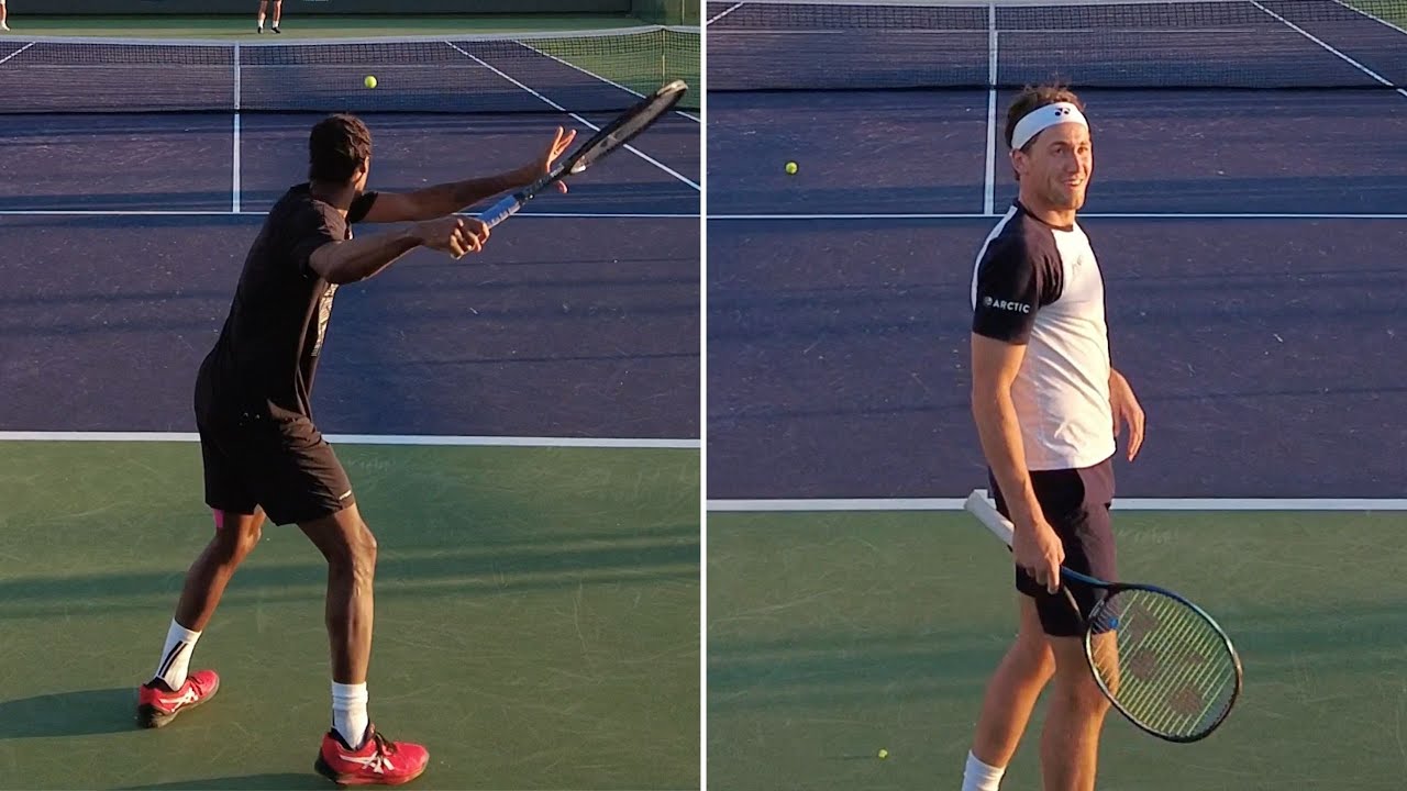 Gael Monfils & Casper Ruud - Court Level Practice [IW 3.9.22]