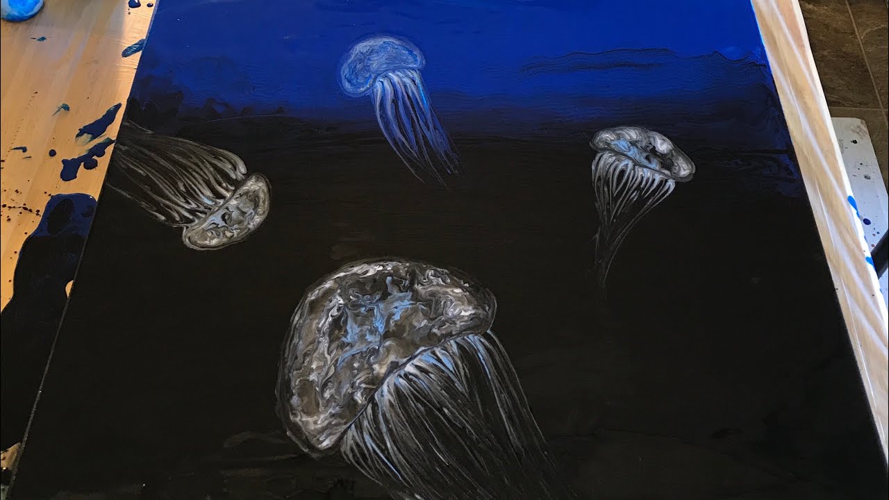 (12) Fluid Painting- Acrylic Pour JELLYFISH- OCEAN WAVE- BETTER AUDIO QUALITY