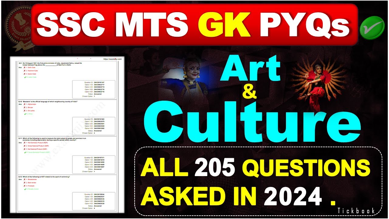 GK PYQs Of SSC MTS 2024 – 25 | ALL 205 Art & Culture Questions Asked In 2024 🔥| SSC MTS 2025