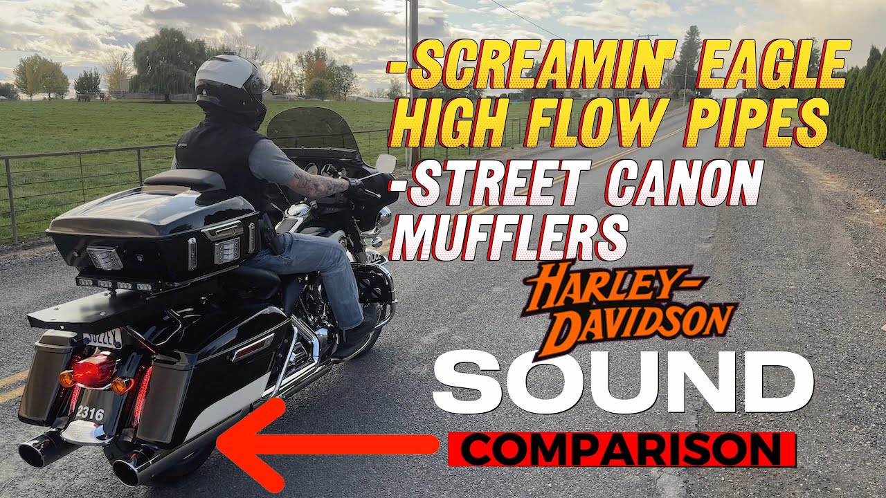 Stock Harley Exhaust Vs. Screamin Eagle High Flow Pipes With Street Cannon Mufflers-Sound Comparison