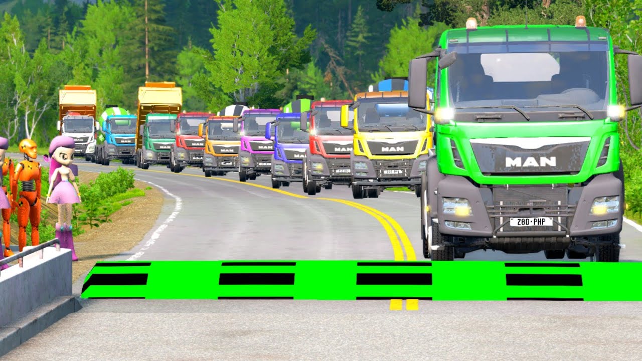 10 Trucks  vs Speed Bumps  | 10 Buses vs Speed Bumps |BeamNG.Drive #037