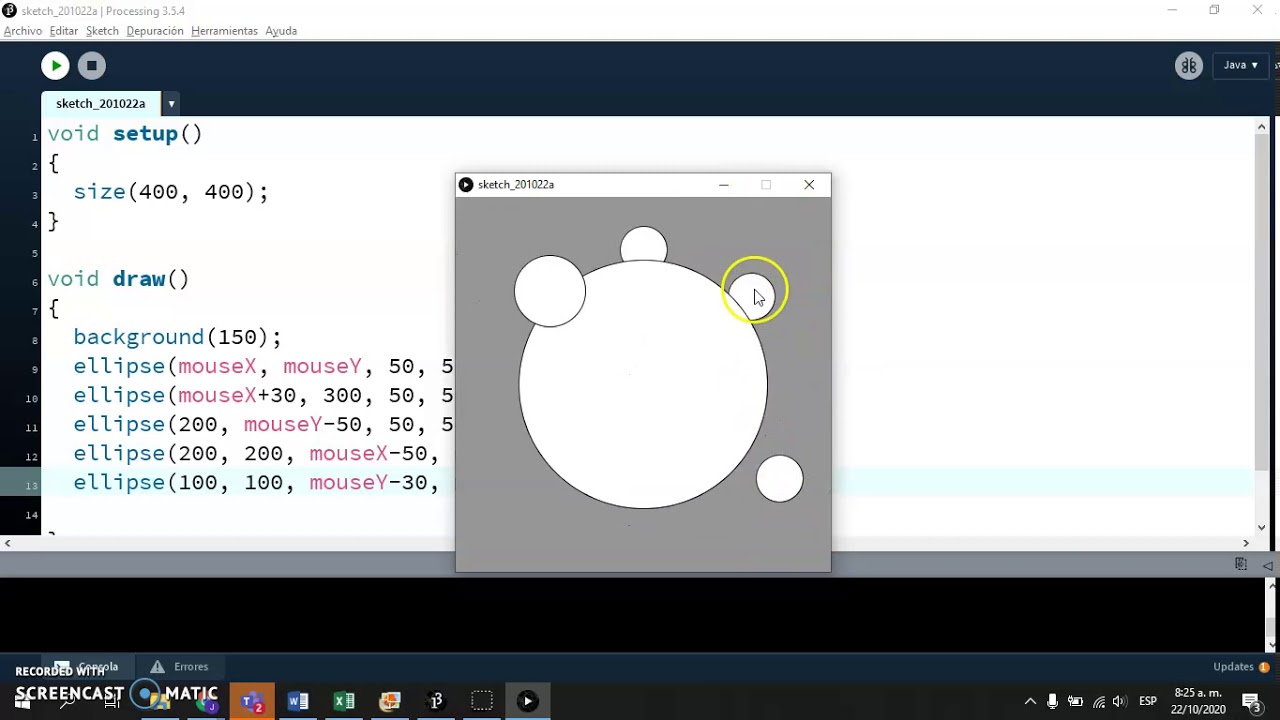 Processing - Movimiento de figuras con respecto al mouse