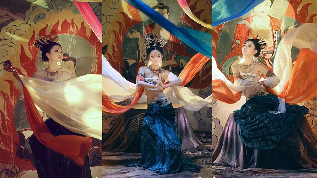 Tang Hanfu costumes, Chinese Dunhuang mural culture Tik Tok抖音热门古风唐制汉服【西域艺术风+敦煌壁画】 一眼一世界 一梦一千年