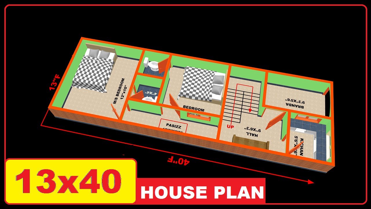 13 x 40 2bhk house desing 13 x 40 hone plan with branda...