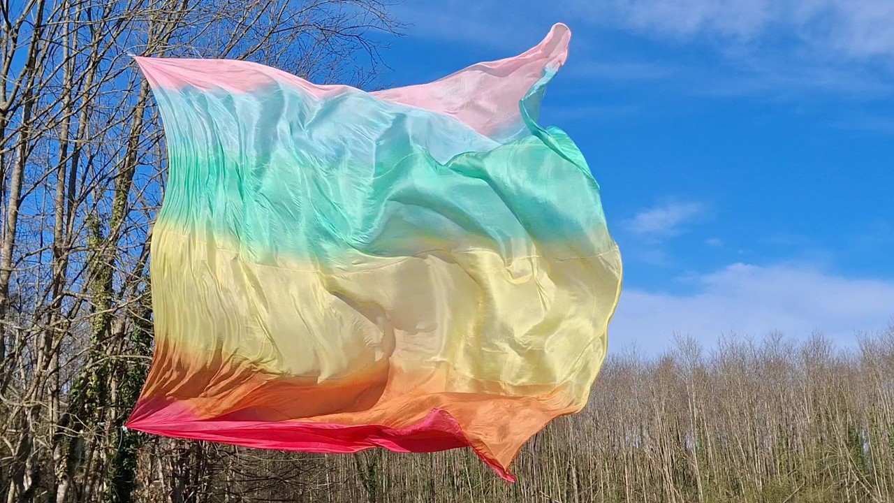 Rainbow silk blowing in the wind