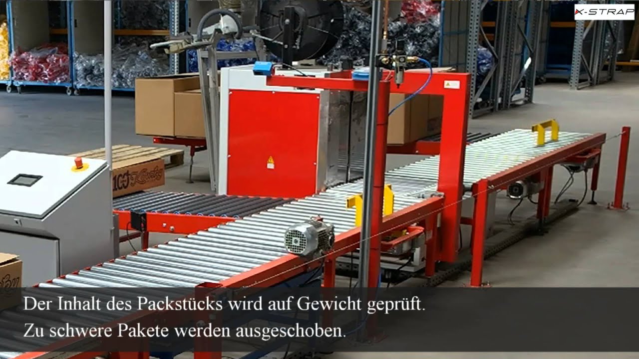 Packstrasse mit Waage und Umreifungsautomat