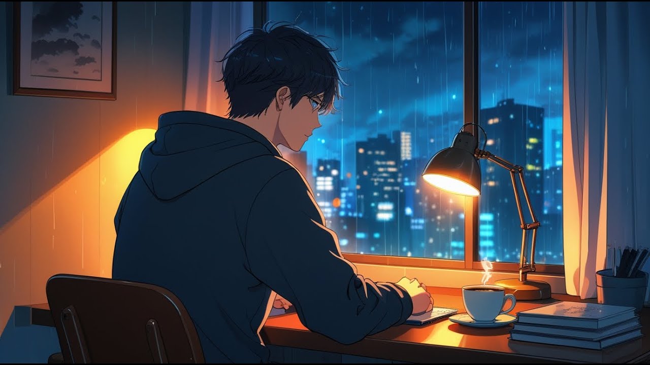 The Midnight Student 🌙 | Relaxing Anime Study Ambience – Rainy Night, Coffee & City Lights
