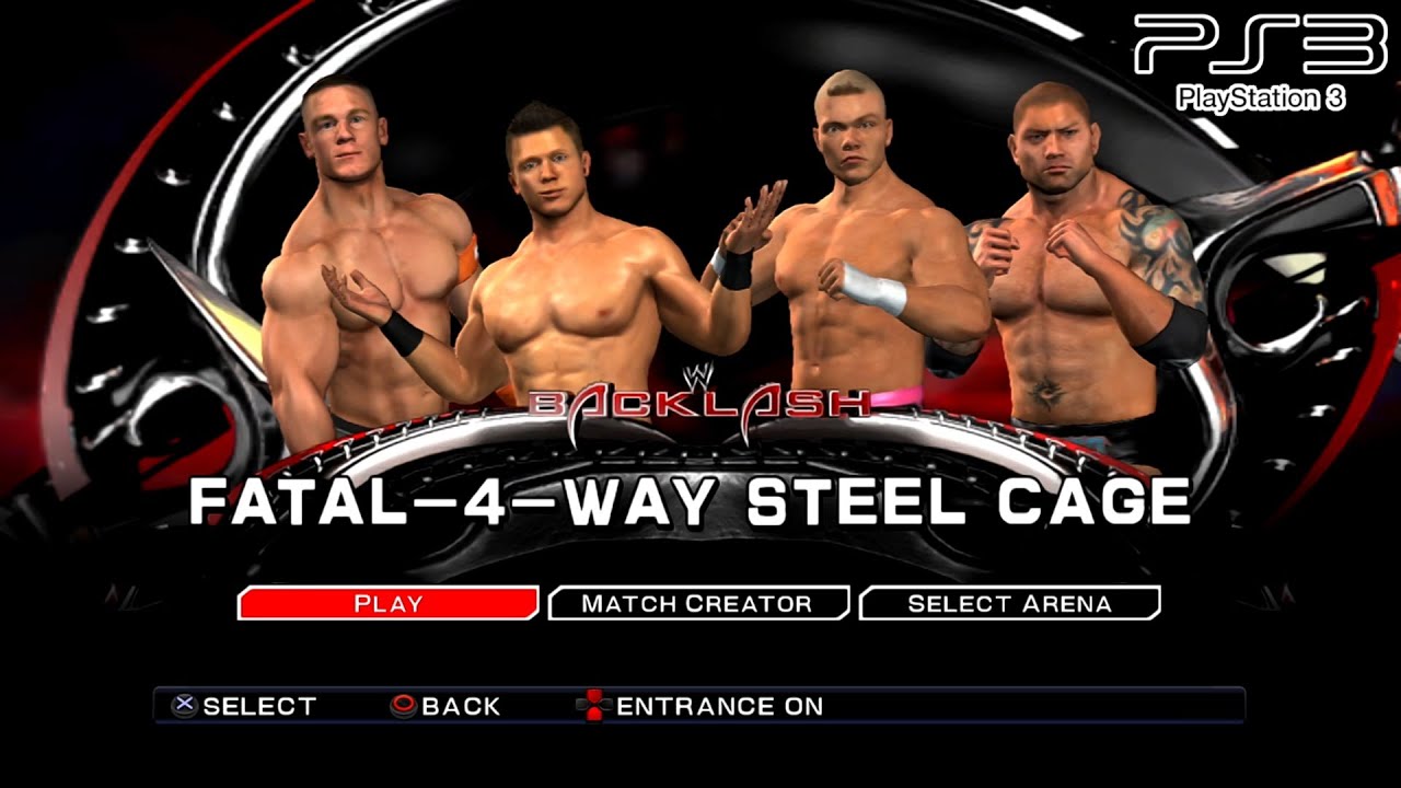 WWE SmackDown VS Raw 2011 PS3-The Miz VS Tyson Kidd VS John Cena VS Batista - Fatal 4-Way Steel Cage