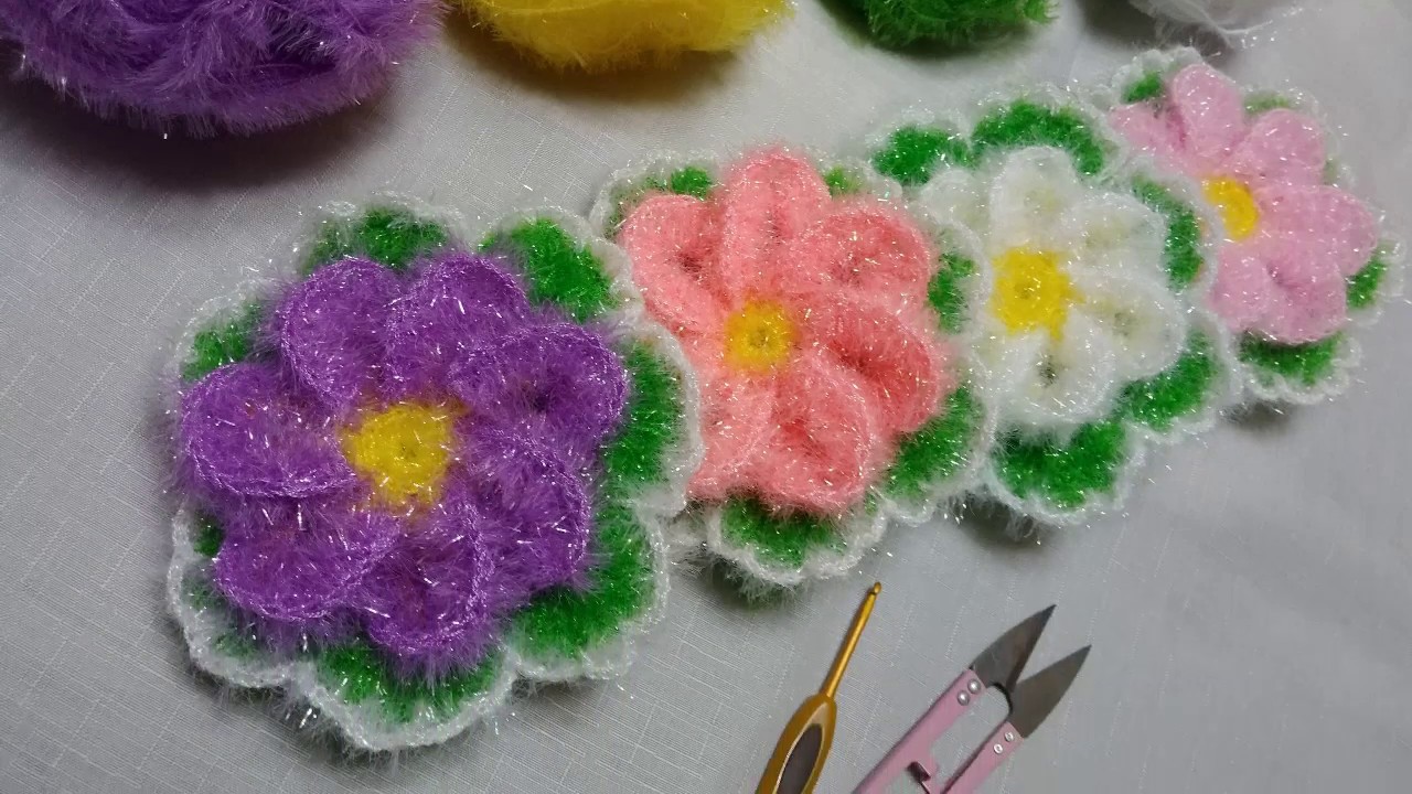 나도바람꽃 수세미뜨기 / 코바늘 수세미 / Crochet Flower Dish Scrubbie [158]