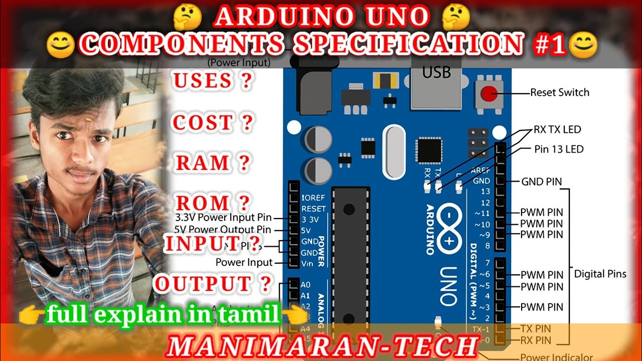 Arduino uno specifications | cost? | uses? | components specifications #1 | tamil |manimarantech
