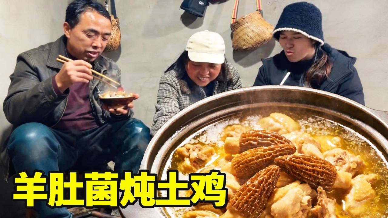 冬宝这是捅了羊肚菌窝啦！满满一篮新鲜羊肚菌炖土鸡，鲜到骨子里香味直接飘满屋！【湘西冬宝】