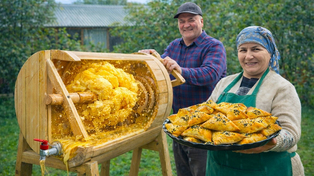Making Fresh Village Butter Using a Traditional Wooden Churn