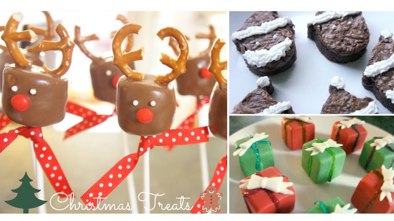 3 DIY Christmas Treats! (Reindeer Marshmallow Pops, Santa Brownies, & Present Chocolates!)