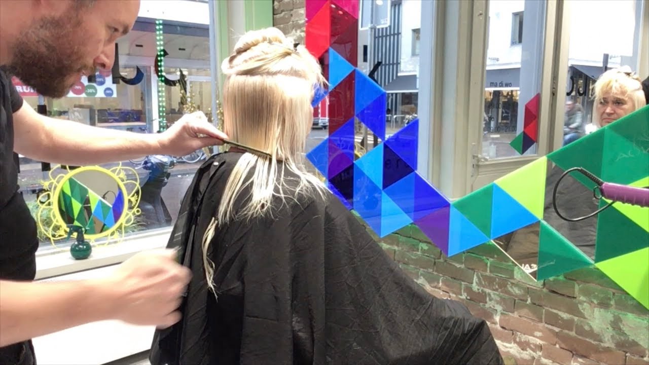 A long to layered bob shape makeover haircut