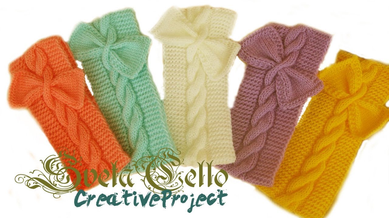 Knitted headband with bow for girl ||Вязанная повязка на голову c бантом