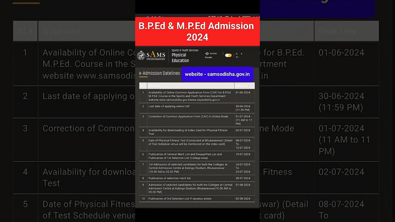 B.P.Ed & M.P.Ed Admission 2024 &bull;&bull; B.P.Ed Odisha &bull;&bull; M.P.Ed Odisha