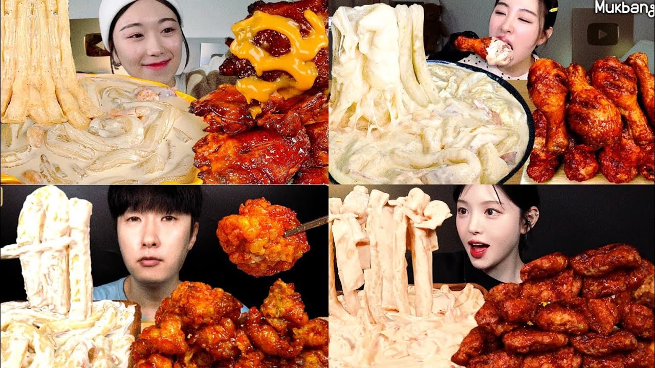CREAMY TTEOKBOKKI AND FRIED CHICKEN MUKBANG COMPILATION || ASMR SATISFIED
