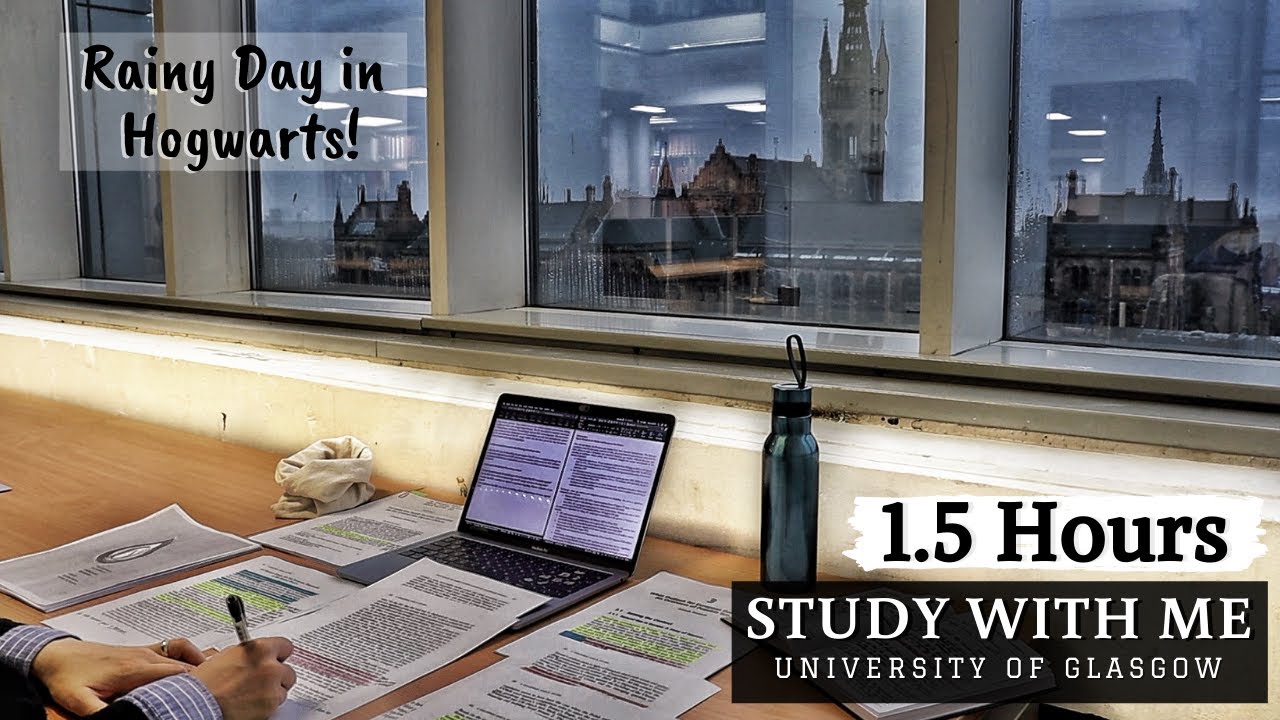 1.5 HOUR STUDY WITH ME at the LIBRARY|University of Glasgow|Background noise, no breaks, rain&typing