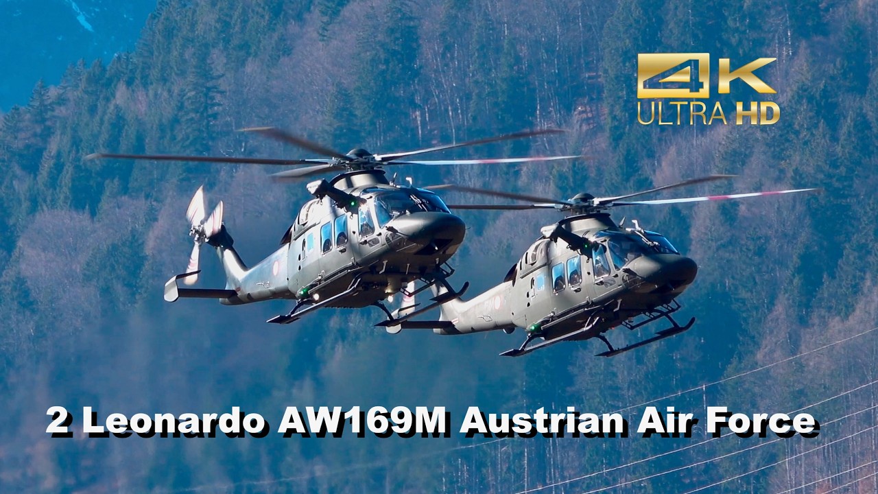 2 Leonardo AW169M Austrian Air Force 5M-ID 5M-IG arrival at Aigen Airbase LOXA #military #helicopter