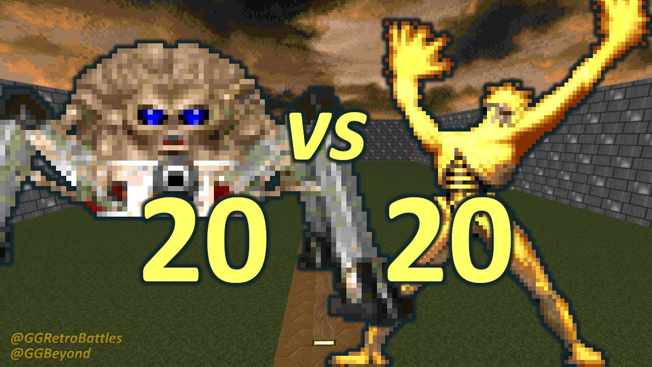 20 Arachnotrons vs 20 Arch-viles - Monster Infighting - Doom II Retro Battles